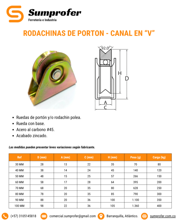 FICHA TECNICA - RODACHIN PORTON RUEDA CON BASE PORTON "V"